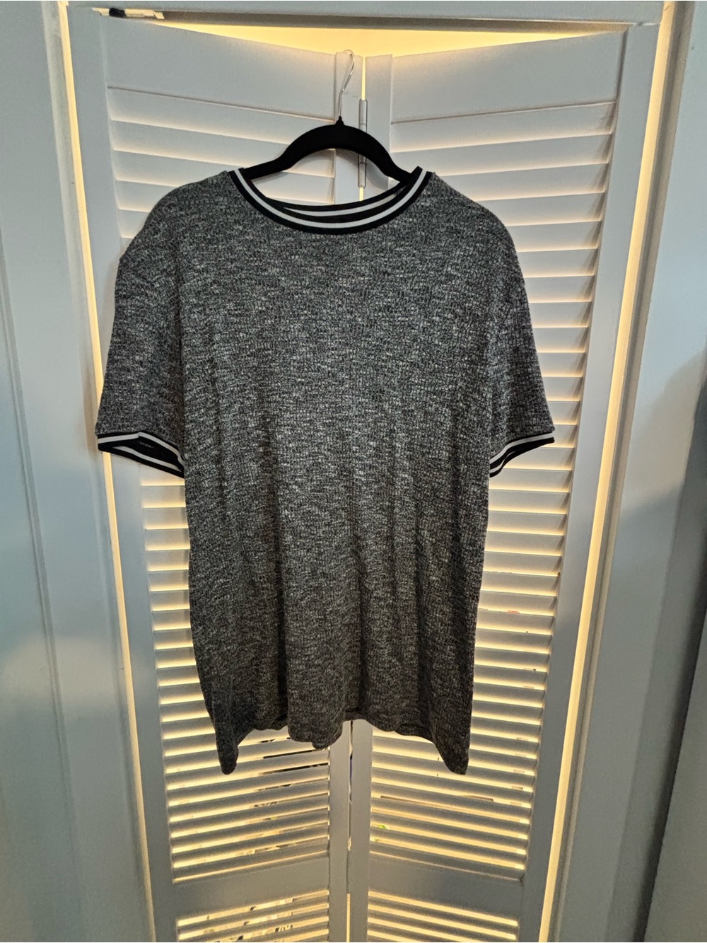 Forever 21 Men's Heather Gray Short-Sleeve Tee with Black & White Striped Collar